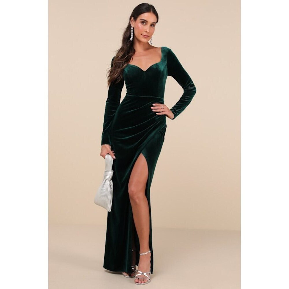 Forever Sensational Emerald Velvet Long Sleeve Maxi Dress